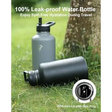 Topre 64 oz Insulated Water Bottle, Half Gallon Vacuum Stainless Steel Sports Water Jug with 3 Lids & Brush, BPA-free Reusable Double Walled Mug Gym Keg for Sports Outdoor Camping, Black