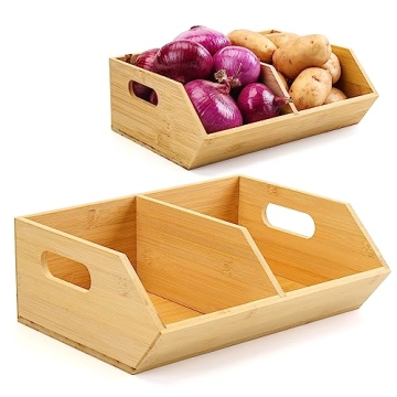 BYOA Official 2 Set Bamboo Storage Bins, Pantry Organizers and Storage, Kitchen Countertop Organizat...