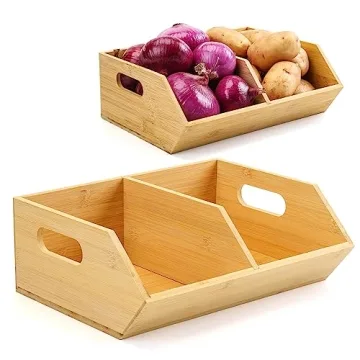 BYOA Official 2 Set Bamboo Storage Bins, Pantry Organizers and Storage, Kitchen Countertop Organizat...