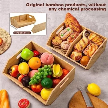BYOA Official 2 Set Bamboo Storage Bins, Pantry Organizers and Storage, Kitchen Countertop Organization and Storage Basket for Produce, Onions, Potatoes, Garlic, Fruits, Vegetable and Bread