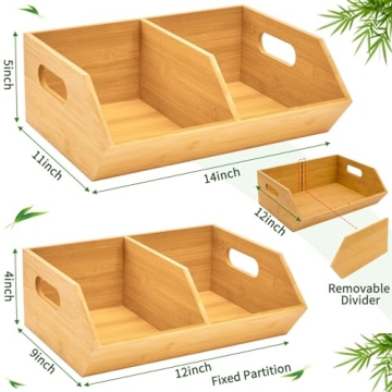 BYOA Official 2 Set Bamboo Storage Bins, Pantry Organizers and Storage, Kitchen Countertop Organization and Storage Basket for Produce, Onions, Potatoes, Garlic, Fruits, Vegetable and Bread