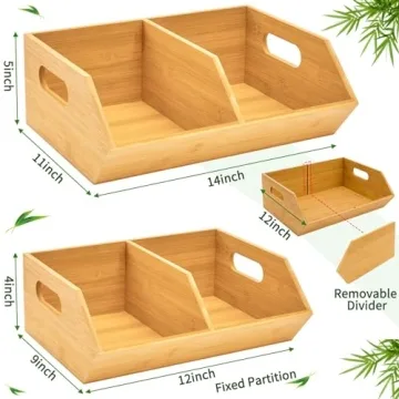 BYOA Official 2 Set Bamboo Storage Bins, Pantry Organizers and Storage, Kitchen Countertop Organization and Storage Basket for Produce, Onions, Potatoes, Garlic, Fruits, Vegetable and Bread