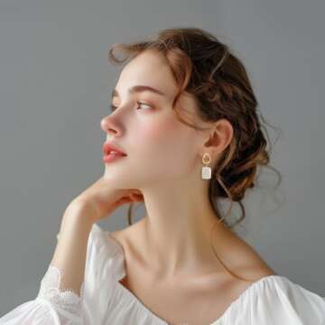 AnnChbpl Baroque pearl earrings for Women cultured white freshwater Pearl hoop square statement earr...