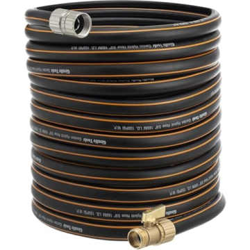 Giraffe Tools Hybrid Garden Hose 75ft x 5/8", Male and Female Fittings with Shut off Valve, Flexible...