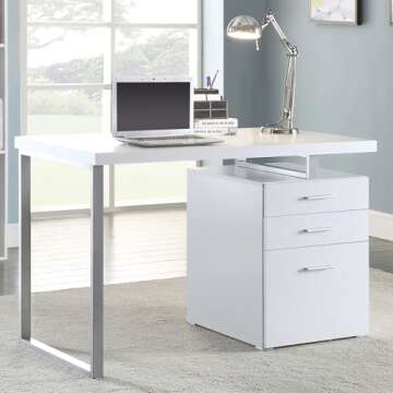 Brennan Modern Writing Desk with File Cabinet Storage