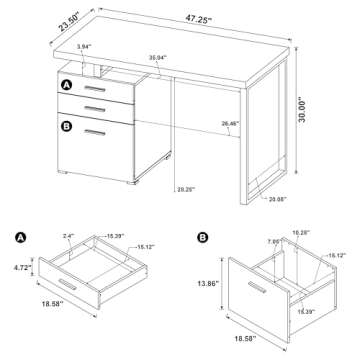 Brennan Modern Desk with Versatile File Cabinet Storage