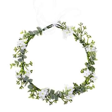 Vividsun Bridal Green Leaf Crown Bohemian Headpiece Floral Headband Photo Prop (white flower)