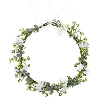 Vividsun Bridal Green Leaf Crown Bohemian Headpiece Floral Headband Photo Prop (white flower)