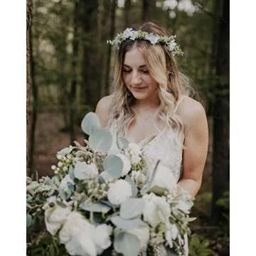 Vividsun Bridal Green Leaf Crown Bohemian Headpiece Floral Headband Photo Prop (white flower)