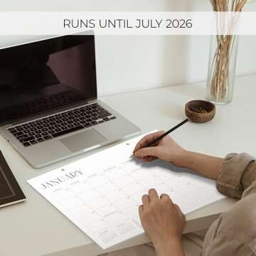 Aesthetic Desk Calendar 2025-2026 - Runs from January 2025 Until July 2026 - Minimalistic Office Desktop/Wall Calendar 16"x12" for Easy Organizing