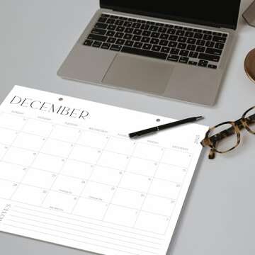 Aesthetic Desk Calendar 2025-2026 - Runs from January 2025 Until July 2026 - Minimalistic Office Desktop/Wall Calendar 16"x12" for Easy Organizing