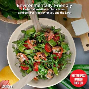 Large Bamboo Salad Bowl Set with Cutting Board Lids and Serving Utensils - Small, Medium and Big Salad Bowl with Lid - White Dish Set - Bamboo Mixing Bowls Set for Chips, Dip, Fruit, Popcorn, Parties