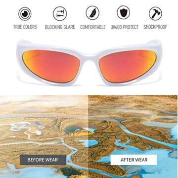 BAWUYI Y2K Wrap Around Sunglasses - Stylish UV Protection for All