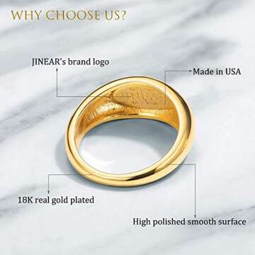 JINEAR 14k Gold Plated Chunky Thick Dome Gold Rings for Men and Women