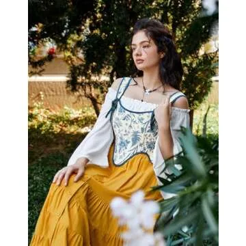 Scarlet Darkness Floral Corset Tops for Women Medieval Renaissance Lace Up Overbust Bodice Blue Floral Size 6