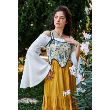 Scarlet Darkness Floral Corset Tops for Women Medieval Renaissance Lace Up Overbust Bodice Blue Floral Size 6