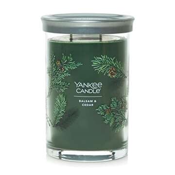 Yankee Candle Balsam & Cedar Scented, Signature 20oz Large Tumbler 2-Wick Candle, Over 60 Hours of B...