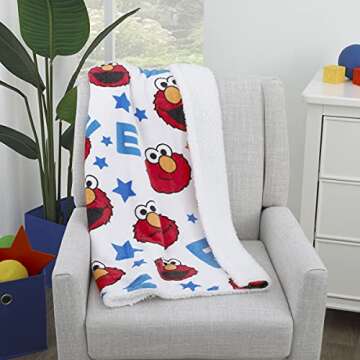 Sesame Street Elmo, Red, Blue, Yellow, Green, & White with Stars Super Soft Baby Blanket, Red, Blue,...
