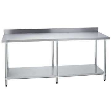 Fenix Sol Stainless Steel Commercial Kitchen Work Prep Table, 30" W x 84" L x 36" H, 4" Backsplash, ...