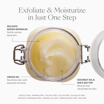 Josie Maran Sugar Body Scrub - Argan Oil Exfoliating Sugar Scrub with Coconut Oil & Shea Butter - Softens, Smooths & Hydrates Dry Skin - Vegan & Cruelty Free - Sweet Clementine (10 oz)