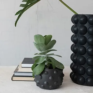 Creative Co-Op Terracotta Raised Dot Design, Black Planter