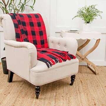 C&F Home Franklin Buffalo Check Throw Gingham Plaid Woven Black and Red Christmas Holiday Xmas Winter Lodge Blanket 50x60 inches Red
