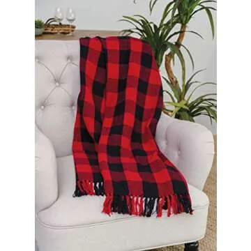 C&F Home Franklin Buffalo Check Throw Gingham Plaid Woven Black and Red Christmas Holiday Xmas Winter Lodge Blanket 50x60 inches Red
