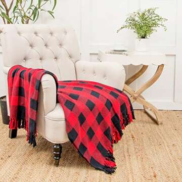 C&F Home Franklin Buffalo Check Throw Gingham Plaid Woven Black and Red Christmas Holiday Xmas Winter Lodge Blanket 50x60 inches Red