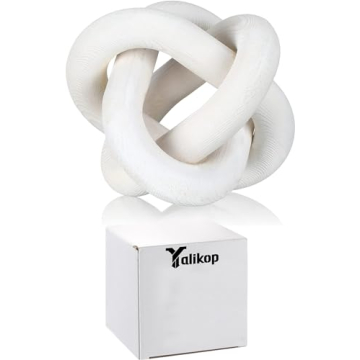 Yalikop Wood Chain Link Decor 3 Link Wood Knot Decor Hand Carved Coffee Table Decor Modern Shelf Decor Boho Chain Decor Rustic Decorative Objects for Home Living Room Bedroom Decoration (White)