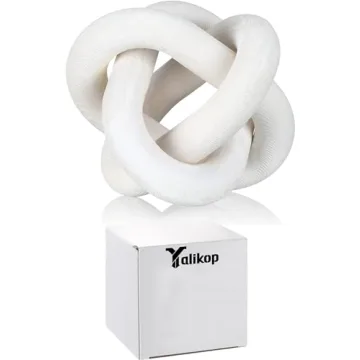 Yalikop Wood Chain Link Decor 3 Link Wood Knot Decor Hand Carved Coffee Table Decor Modern Shelf Decor Boho Chain Decor Rustic Decorative Objects for Home Living Room Bedroom Decoration (White)