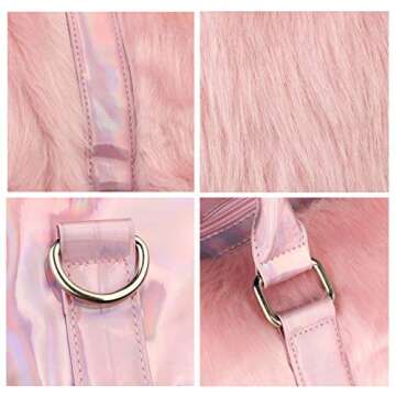 Risup Extra Large Laser Handbag Purse Fancy Duffel Bag 19in Faux Fur Bags for Travel and Overnight, Pink