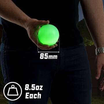 GoSports 85 mm LED Bocce Ball Game Set - Includes 8 Light Up Bocce Balls (8.5oz each), Pallino, Case and Measuring Rope