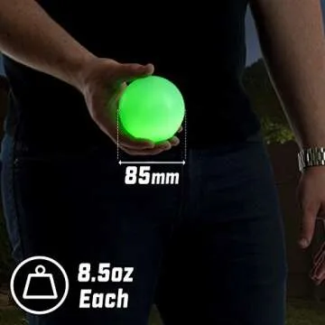 GoSports 85 mm LED Bocce Ball Game Set - Includes 8 Light Up Bocce Balls (8.5oz each), Pallino, Case and Measuring Rope