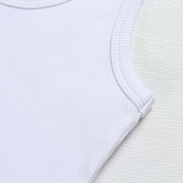 Artfish Women's Sleeveless Shirt Ribbed Fitted Scoop Neck Basic Long Crop Tank Top Square Cotton White, S