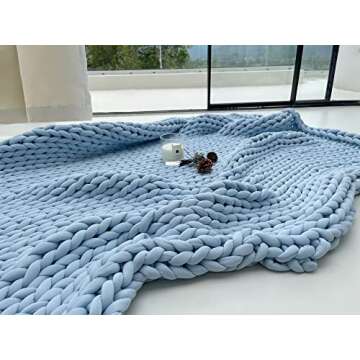 Maetoow Cooling Chunky Knit Weighted Blanket Throw (50''x60'', 10lbs, Light Blue), Handmade Warm & Cozy Blanket Couch, Bed, Home Decor, Heavy Soft Breathable Blanket, Twin Size for Adults