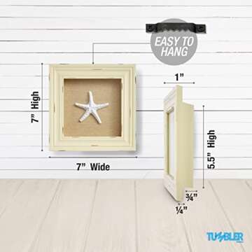 Beachy Set of 3 Shell Shabby Chic Shadow Boxes- Creamy Off White Frame 7" x 7" - Starfish, Sand Dollar and Clam Shell Mounted on Fabric Background by Tumbler Home