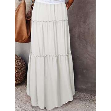Happy Sailed Womens Retro Boho High Waist Elastic Waist A Line Flowy Long Maxi Beach Skirts with Poc...
