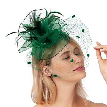 FELIZHOUSE Fascinators for Women Tea Party Hat Birdcage Veil Feather Flower Cocktail Wedding Headban...
