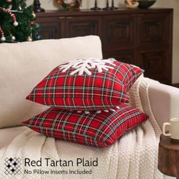 JOJOGOGO 20x20 Red Indoor Embroidered Snowflake Tartan Plaid Christmas Decor Throw Pillow Covers Set...