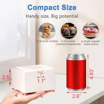 Shallive 4-Inch Small Cookie Boxes 25 Pcs White - Bakery Treat Boxes with Window for Gifting, To-go Containers for Cake Slice, Macarons, Donuts 4x4x2.5