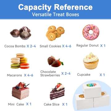 Shallive 4-Inch Small Cookie Boxes 25 Pcs White - Bakery Treat Boxes with Window for Gifting, To-go Containers for Cake Slice, Macarons, Donuts 4x4x2.5