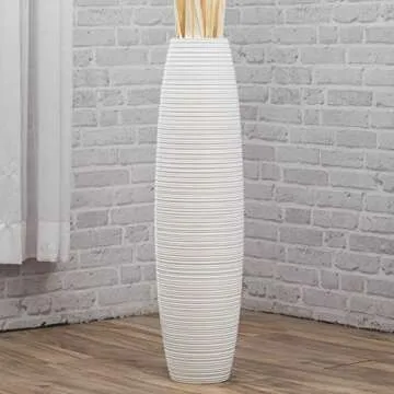 Leewadee Large White Home Decor Floor Vase – Wooden 28 inches Tall Farmhouse Decor Flower Holder f...