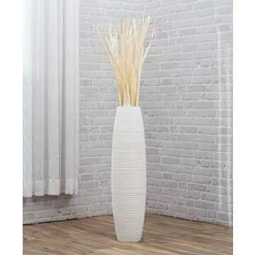 Leewadee Large White Home Decor Floor Vase – Wooden 28 inches Tall Farmhouse Decor Flower Holder for Fake Plant and Pampas Grass