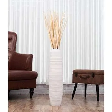 Leewadee Large White Home Decor Floor Vase – Wooden 28 inches Tall Farmhouse Decor Flower Holder for Fake Plant and Pampas Grass