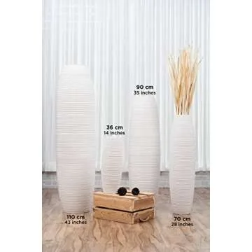 Leewadee Large White Home Decor Floor Vase – Wooden 28 inches Tall Farmhouse Decor Flower Holder for Fake Plant and Pampas Grass