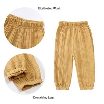GFQLONG Toddler Baby Girls 3 Pack Elastic Waist Pants Soft Cotton Linen Harem Bloomers Summer Fall L...