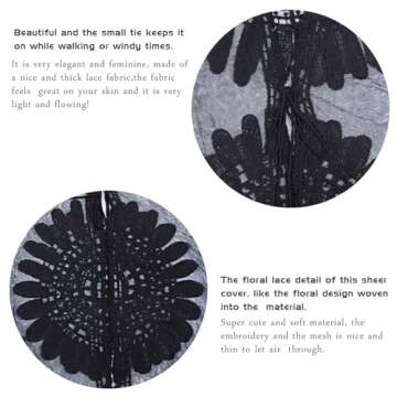 shermie Women's 3/4 Sleeve Loose Kimono Sun Flower Bikini Swimwear Bathing Suit Cover Up Black