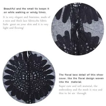 shermie Women's 3/4 Sleeve Loose Kimono Sun Flower Bikini Swimwear Bathing Suit Cover Up Black