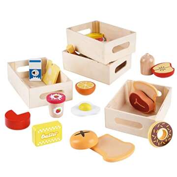 Food Groups - Wooden Play Food Sets, Pretend Play Kitchen Toys, Toy Food Accessories for Toddlers 1-...