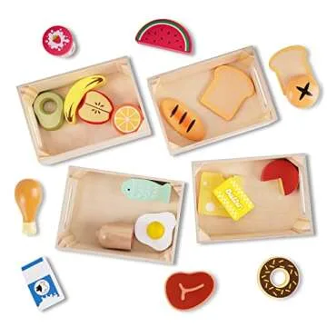 Food Groups - Wooden Play Food Sets, Pretend Play Kitchen Toys, Toy Food Accessories for Toddlers 1-3, Wood Play Fake Food for 1 2 3 Year Old Boys Girls Birthday Gift